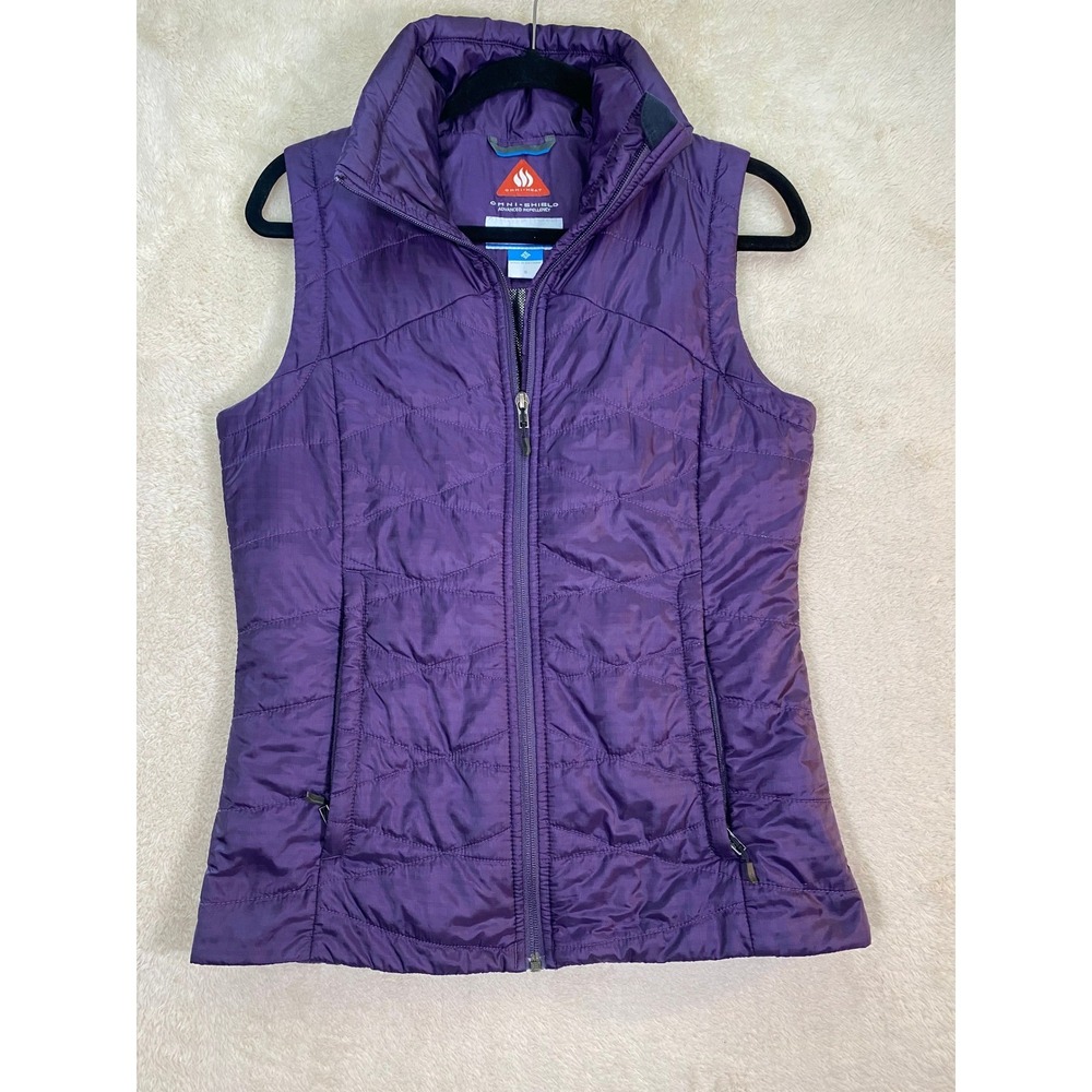 Columbia Omni-Heat Puffer Vest Womens Small Purple Omni-Shield Quilted Full Zip